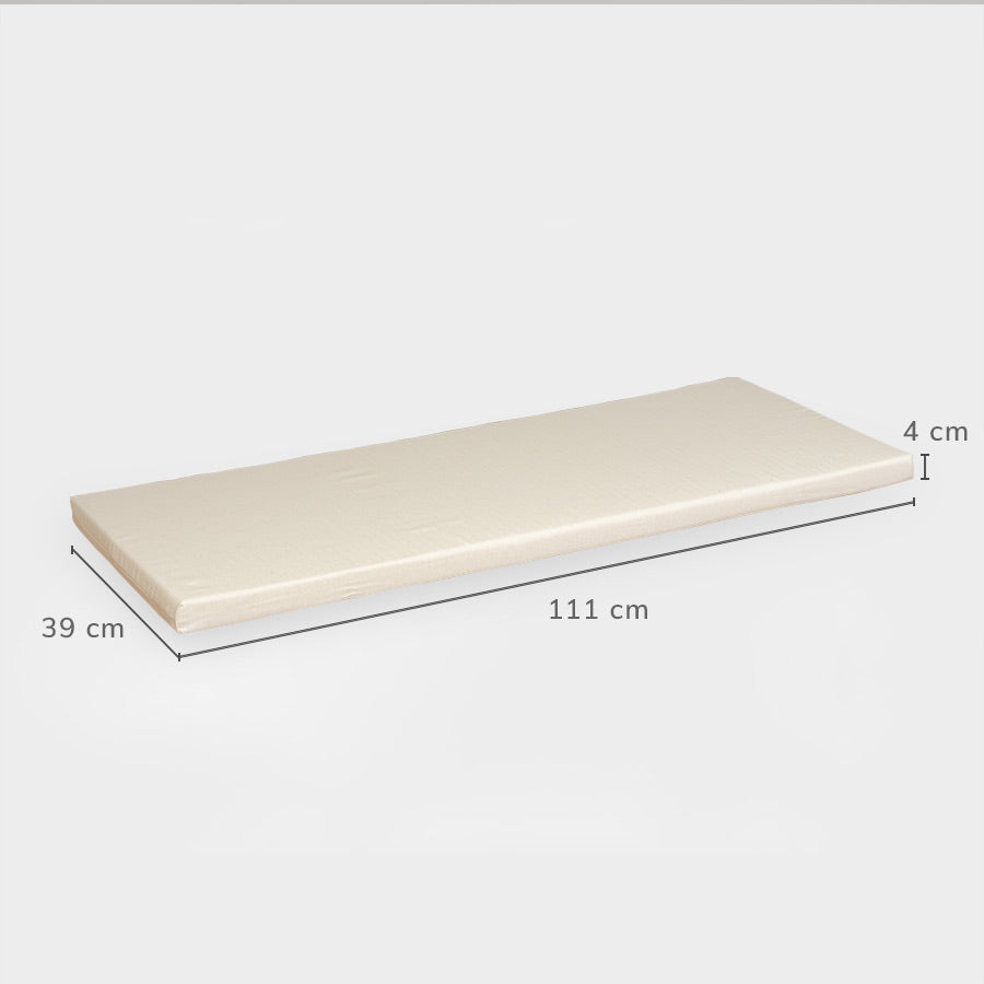 Maße der Sitzauflage - Länge: 111 cm, Breite: 39 cm, Höhe: 4 cm